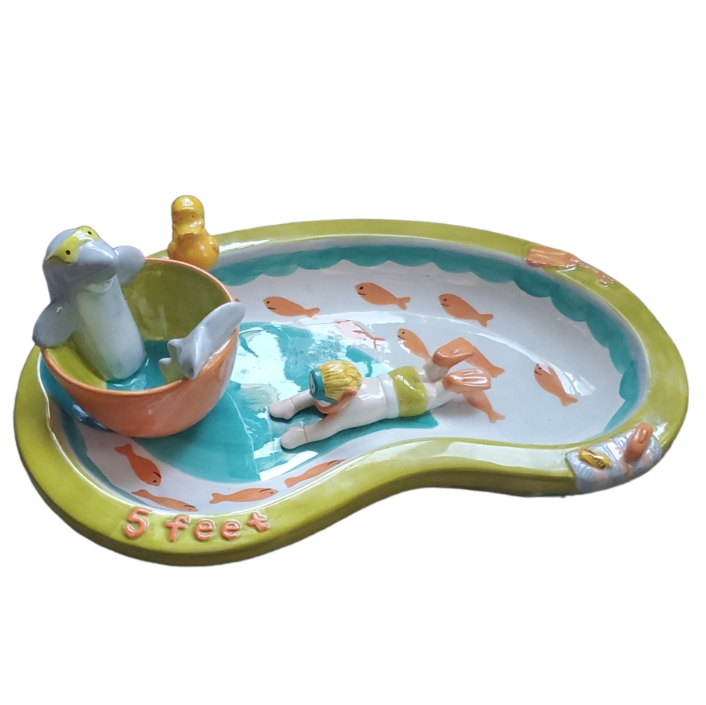Swimmer & Shark Chip & Dip Bowl Vintage